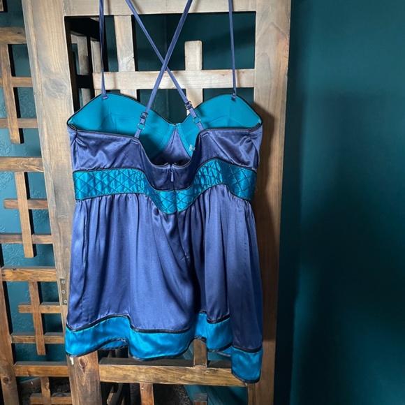 Proenza Shouler silk camisole top, teal/purple empire waist, L, flawless - Picture 2 of 3